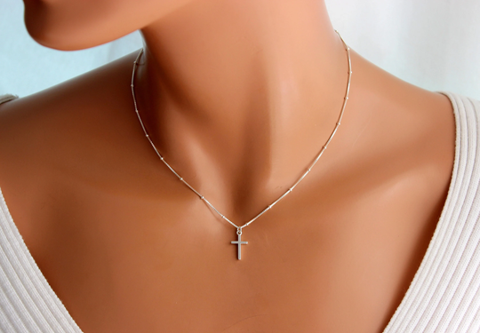 Best Seller 925 Sterling Silver Cross Necklace Satellite Chain Simple Christian Charm Necklaces Women Girls Jewelry Gift Mom