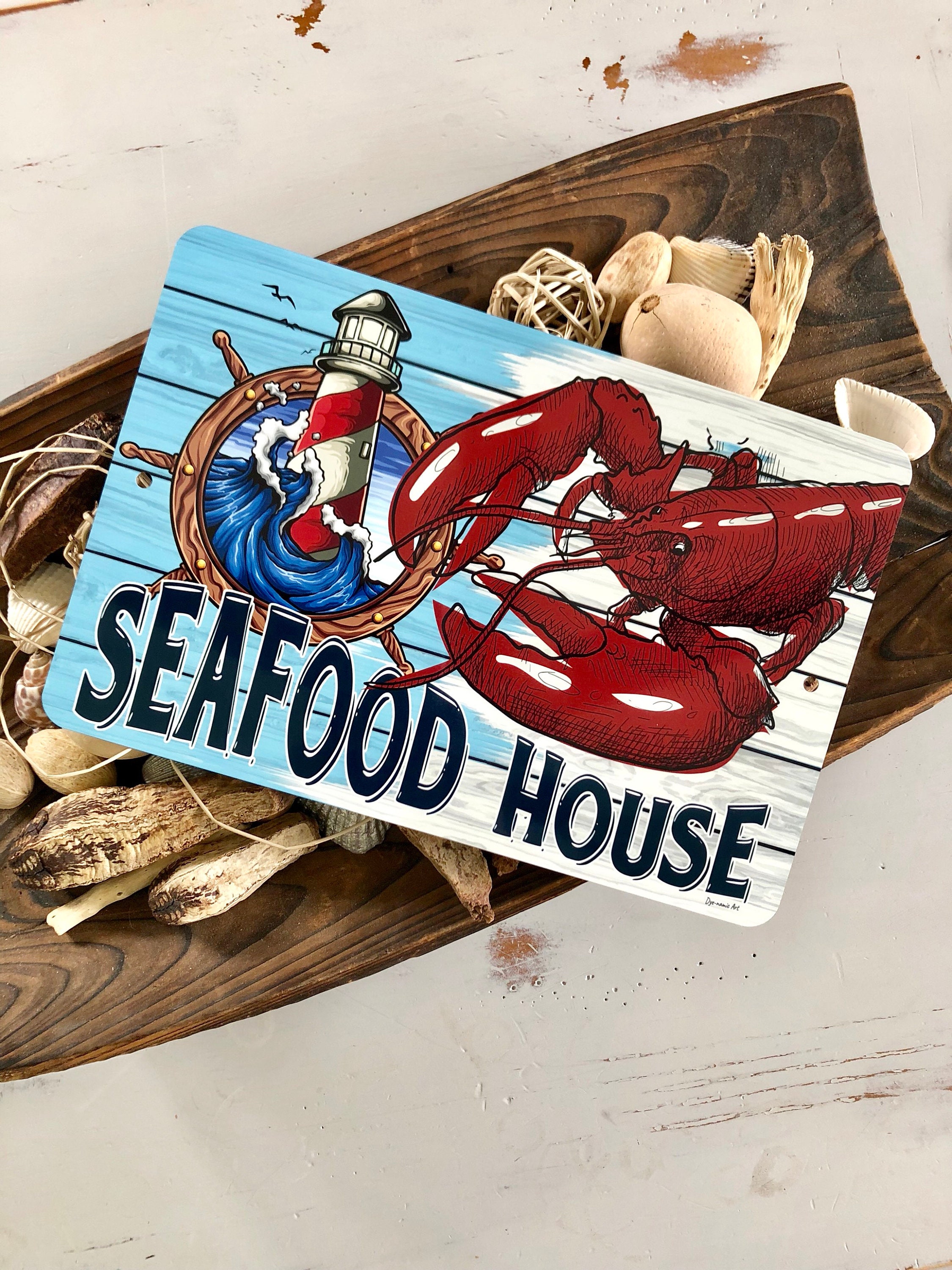 Seafood House Lobster Sign - Metal Home Decor Kitchen Wall Restaurant
