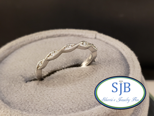 14K White Gold Braided Diamond Band, Bands, Rings, Anniversary Stacking April Birthstones, Size 6.5 #r1070