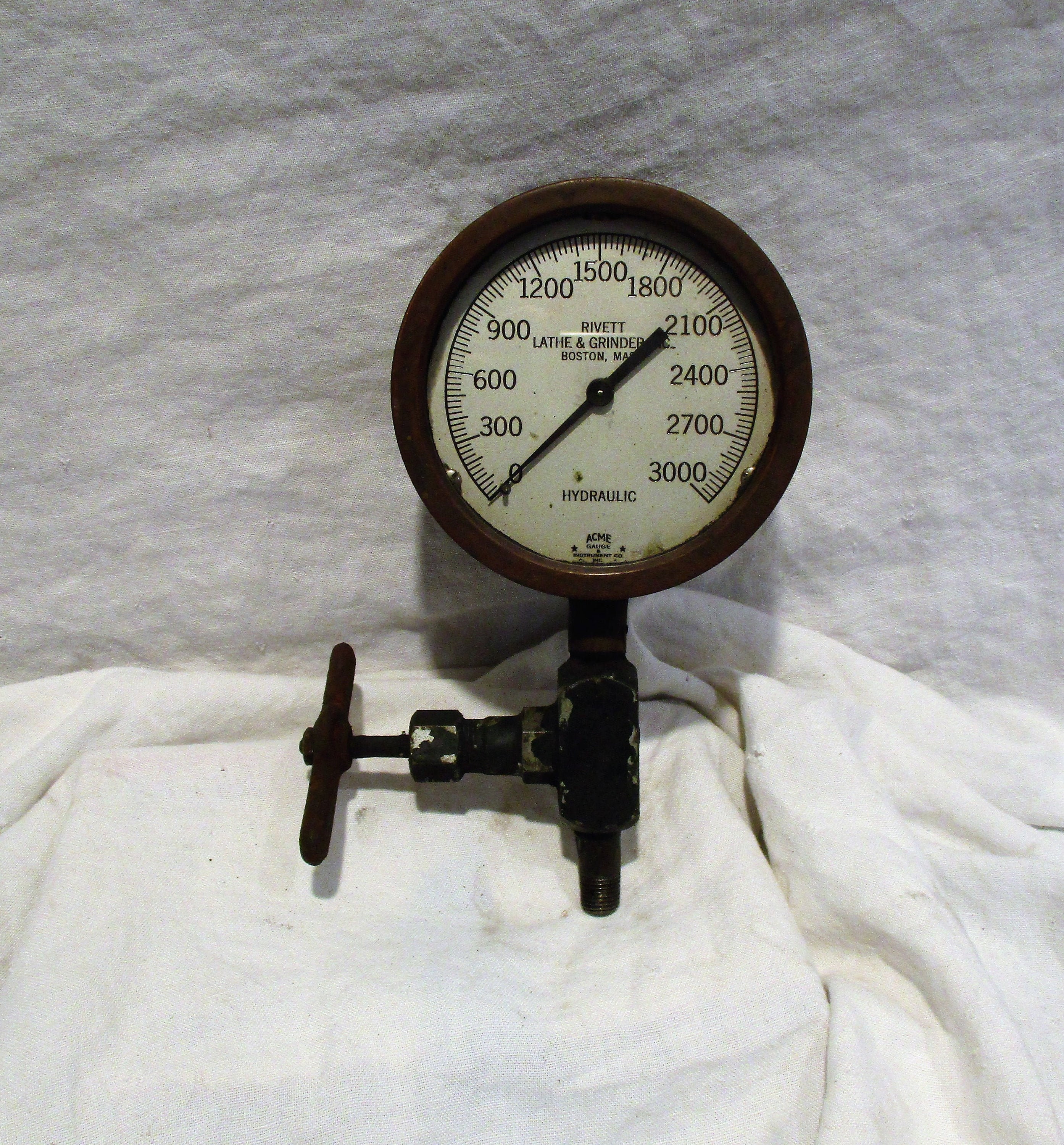 Industrial Gauge, Hydraulic Pressure Acme Brooklyn New York, 1930S Or 1940S, Vintage Factory Salvage