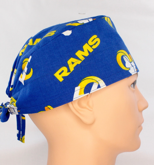 Men's Rams Royal Blue Scrub Cap, Medical Doctor Tie Nurse Bonnet, Surgical Cap
