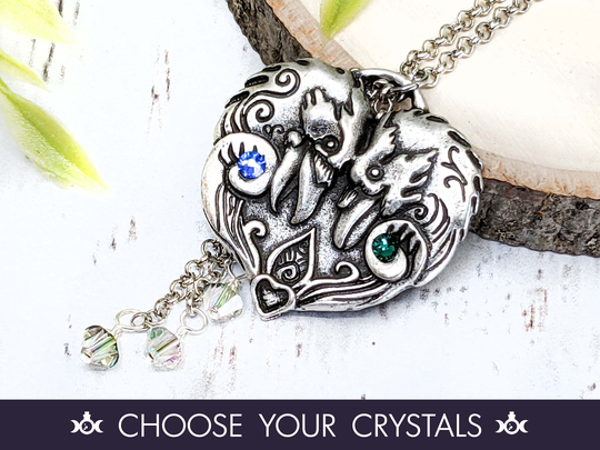 Crow Raven Necklace Couples Love Crystal Wiccan Jewelry, Pagan Jewelry Bird Pendant, Witchy Gift, Morrigan Odin