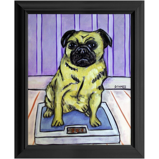 Pug On A Scale Dog Art Print 11x14 Ready To Hang Framed Animal Decor Wall Artwork