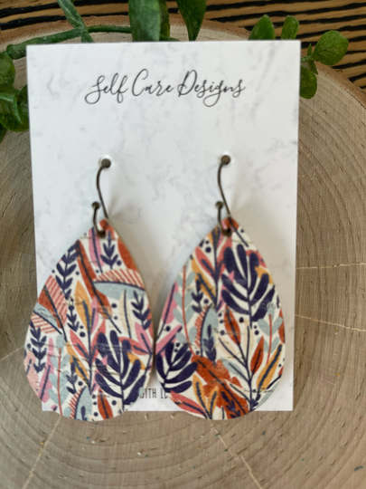 Fall Blends Cork Leather Earrings, Bar Teardrop Earrings, Lightweight Handcrafted