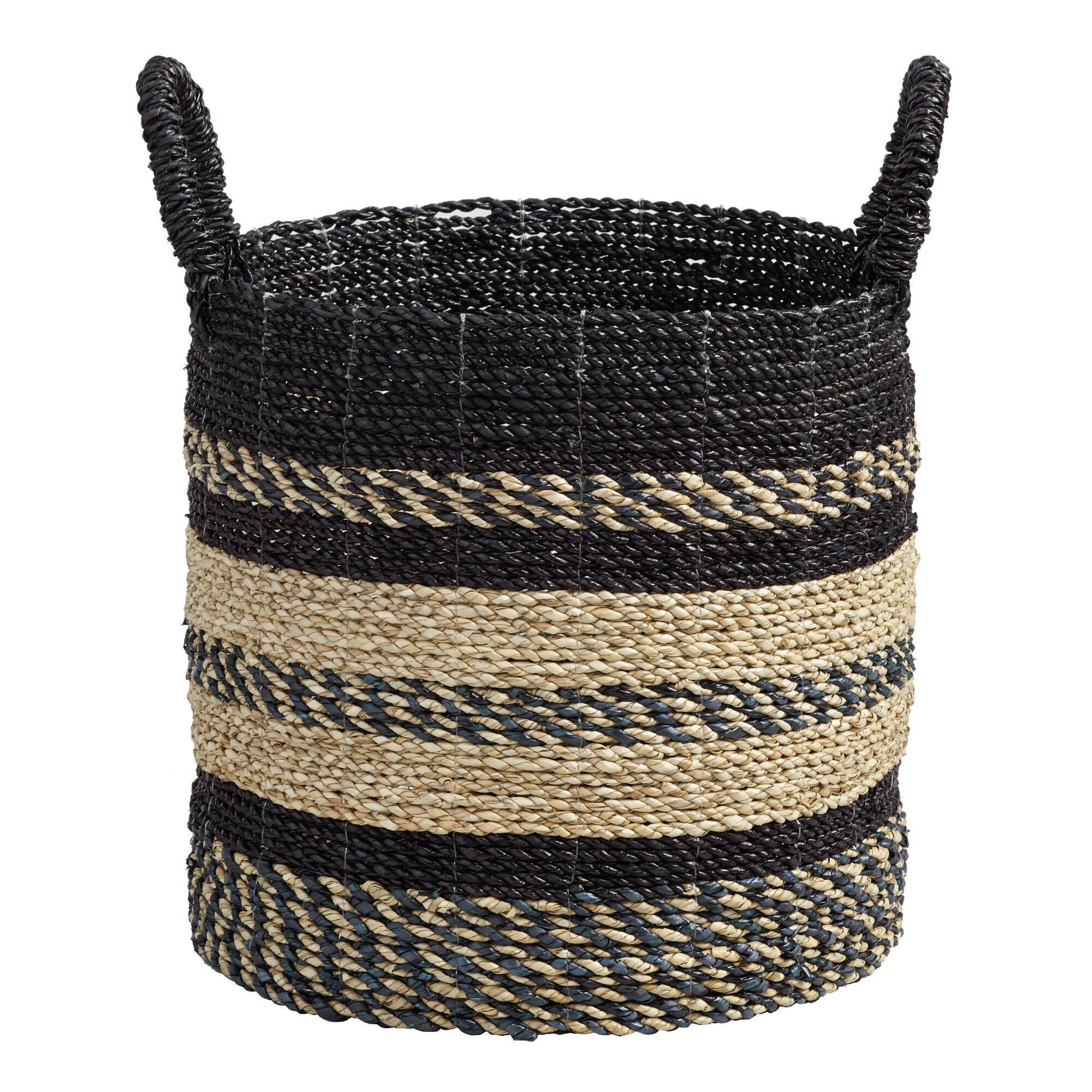 Medium Black and Natural Seagrass Calista Tote Basket by World Market