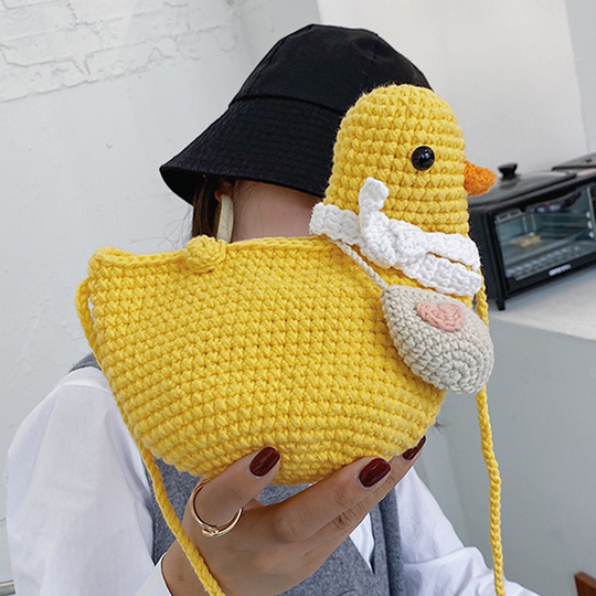 Yellow Duck Crochet Bag, Cute Corssbody Handmade Shoulder Hand-Woven Crossbody Knitted Handbag, Women's Bag
