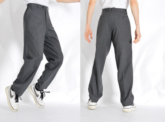 Vintage 90S Gray Striped Wool Blend Formal Minimalist Mens Pants Waist Size 36 In