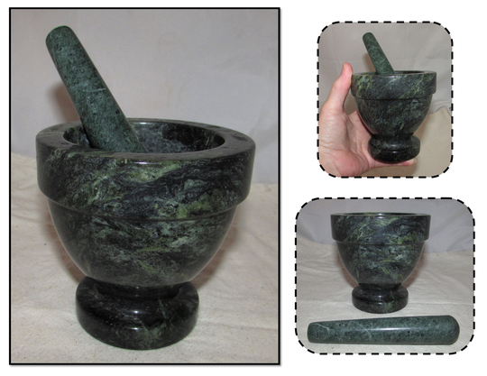 Vintage Heavy Green Marble Mortar & Pestle, Kitchen Tool Grinder