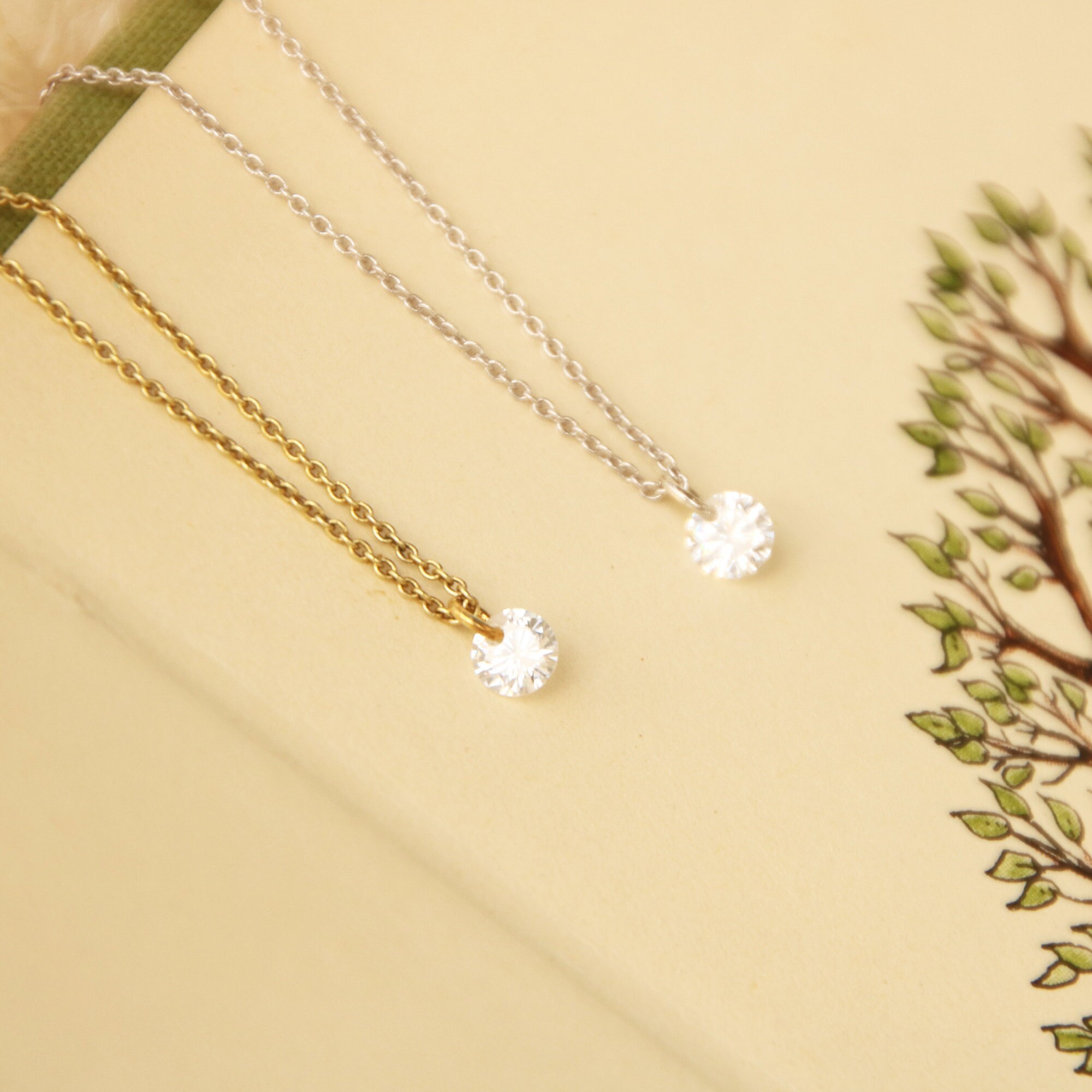 Dainty Diamond Necklace, Sterling Silver Minimalist Cz Forget Me Knot Jewelry