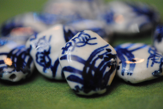 Flat Vase Beads | Chinoiserie 17mm Blue Ceramic Traditional Asian Handmade
