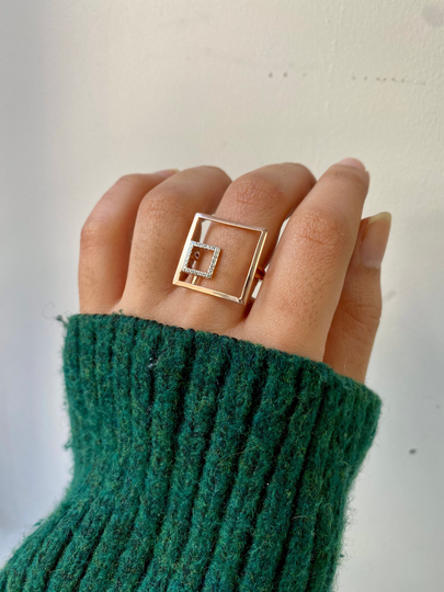 Diamond Square Ring, Minimalist Statement Geometric Square Stacking Anniversary Gift For Her, Ring Her