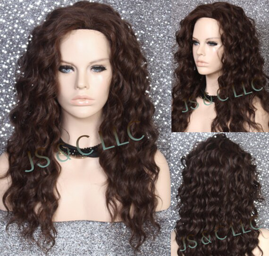 Dk Chestnut Brown Human Hair Blend Wig Silk Soft Curls Combe Out 4 Extra Volume Hand Tied Mono Free Part Cancer/Alopecia/Theater/Cosplay
