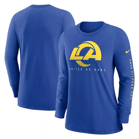 Women's Nike Royal Los Angeles Rams Prime Split Long Sleeve T-Shirt, Size: 2XL, Blue