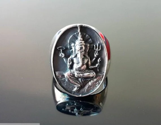Ganesh Ring 925 Sterling Silver Great Ganesha Blessing 4 Hands Lord Of Success Wealth Wisdom Om Ganapati Talisman Amulet Good Luck