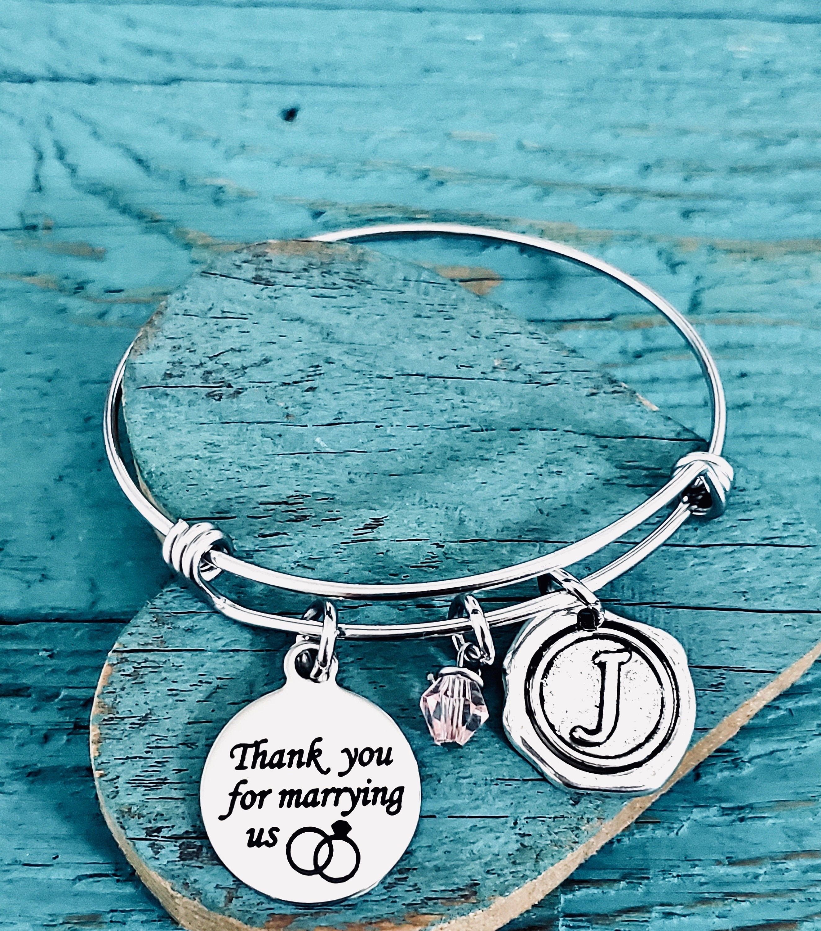 Thank You, For Marrying Us, Wedding, Minister, Pastor, Officiant, Wedding You Gift, Silver Bracelet, Charm Bracelet, Gifts