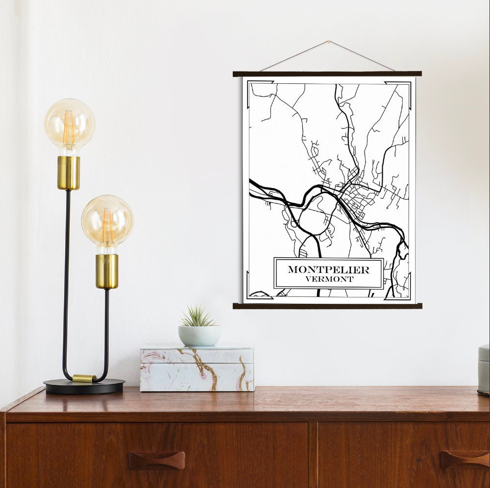 Montpelier Vermont City Street Map | Hanging Canvas Of Printed Marketplace