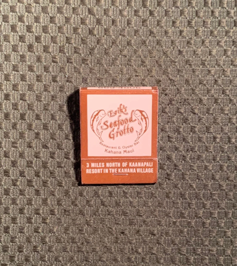 Vintage Matchbook, Eriks Seafood Grotto, Restaurant, Oyster Bar, Kahana, Maui, Hawaii, with 20 Match Sticks, Free Ship in Usa