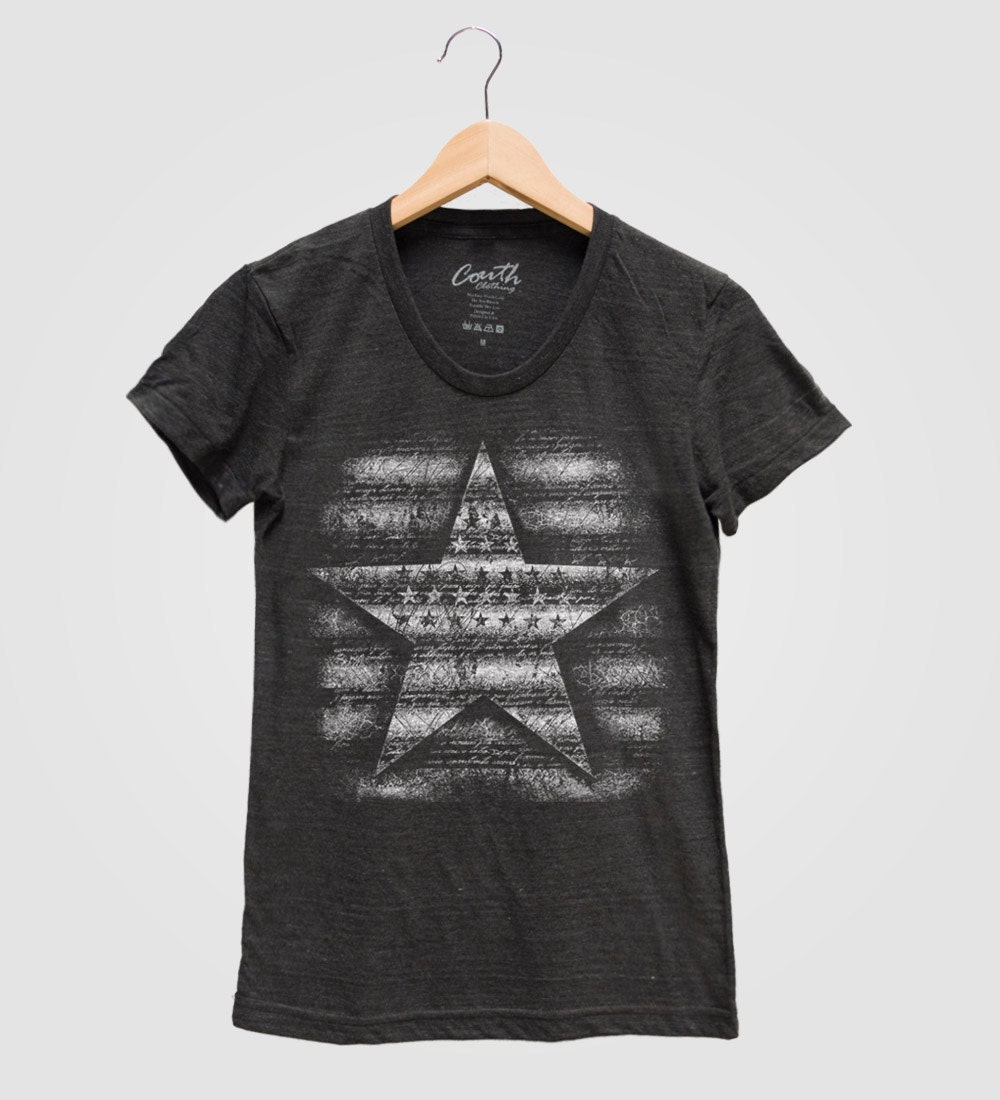 Stars & Stripes Women Tri-Blend Shirt Hand Screen Print