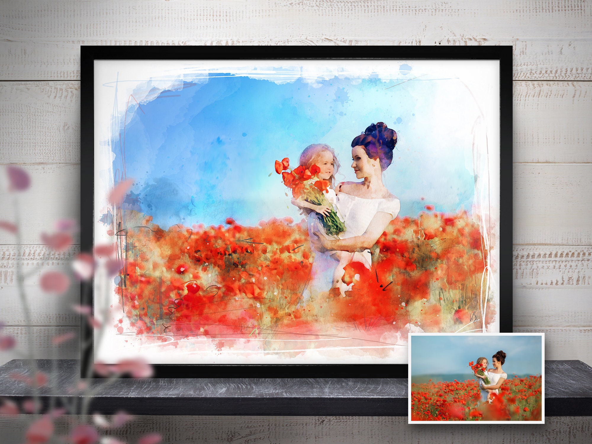 Mothers Day Gift, Family Portrait, Custom Portrait From Photo, Mother & Kid, Personalized Mothers's Gift For Mom