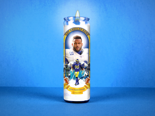 Saint Aaron Charles Donald Los Angeles Rams Novelty Candle | Non Scented 8 Inch Glass Prayer Votive - 100% Handmade in Usa