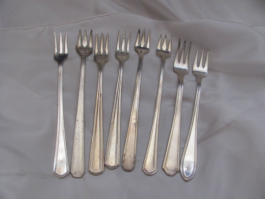 Crab Forks - Lot Of 8 Silver Plate 3 Prong Seafood Olive Mixed Mismatched Patterns | #3A