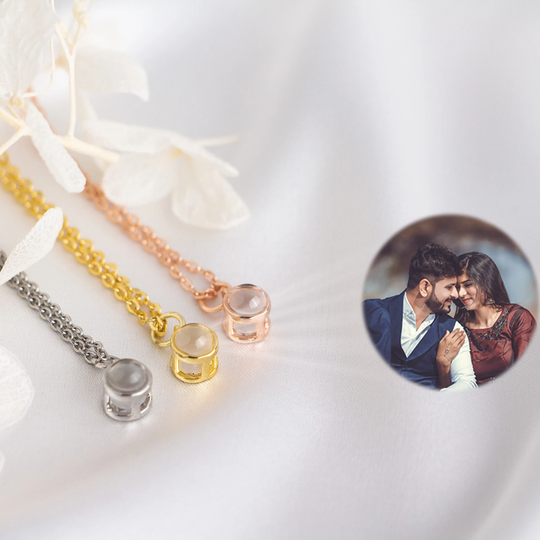 Projection Photo Necklace in Gold/Silver Rose Gold, Minimalist Dainty Tiny Charm Picture Small Couples Personalized Gifts For Her