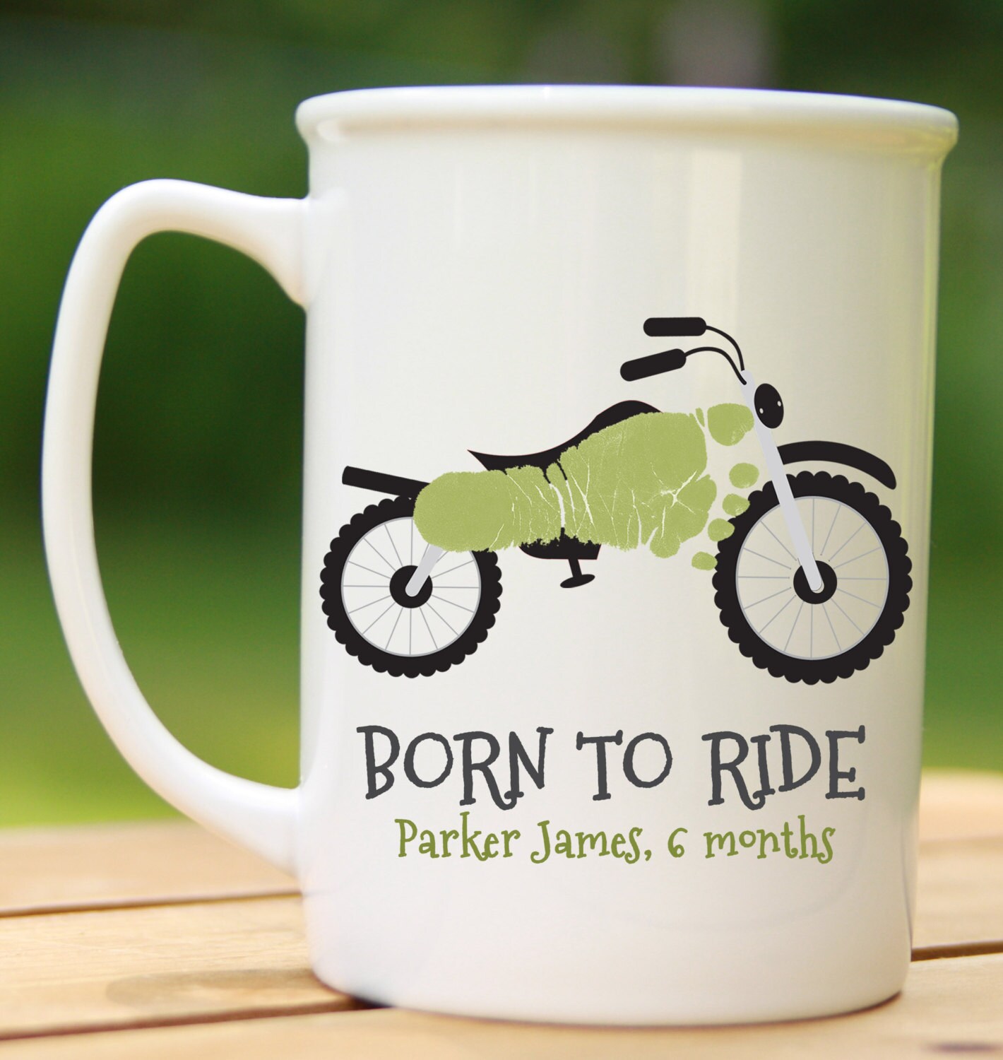 Motorcycle Footprint Mug 111 Mug. Your Child's Actual Prints Dad, Grandpa, Baby's First Christmas, Harley Dad