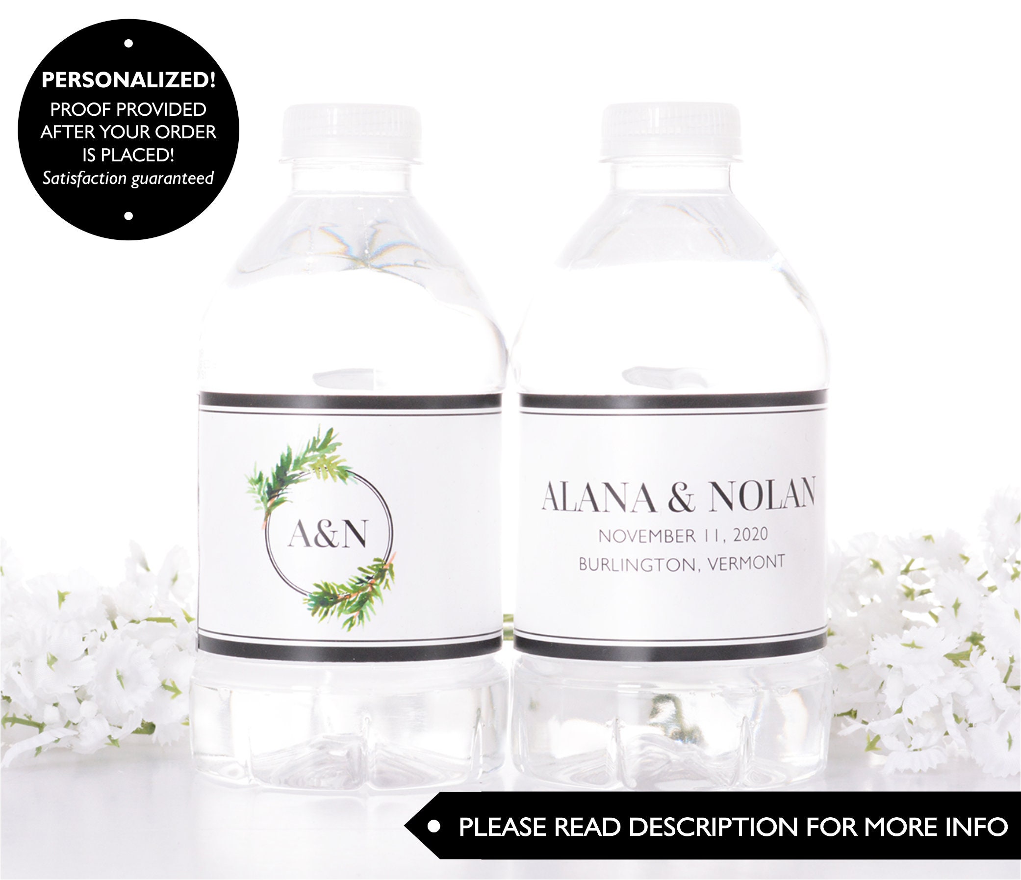 Rustic Pine Wedding Water Bottle Labels - Elegant Waterproof For Weddings Stickers #wdiw-310