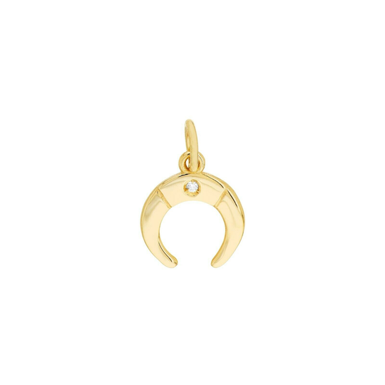 1Pt Diamond Crescent Charm Pendant 14K Yellow Gold