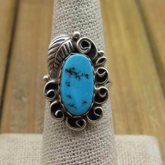 Vintage Sterling Silver Turquoise Lacy Ring Size 7.25