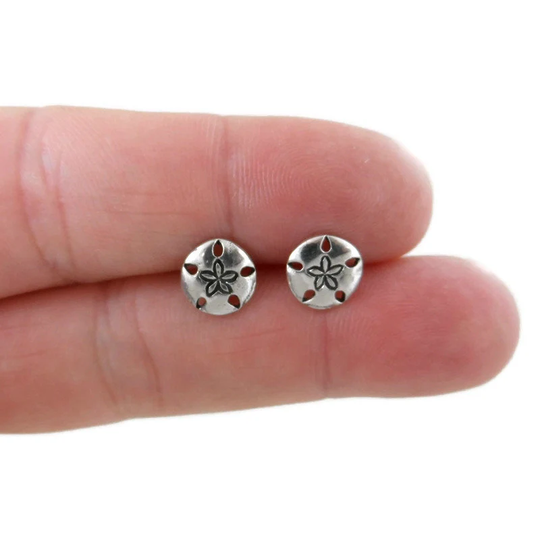 Sand Dollar Earrings in Sterling Silver, Earrings, Dollarstuds, Ocean Jewelry, Seashell Dainty