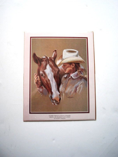 Southwestern Vintage 1984S, Sidekick, Pastel Art Print Of The Horse & Lady in Cowboy Hat By Marian Flahavin. Mint Condition