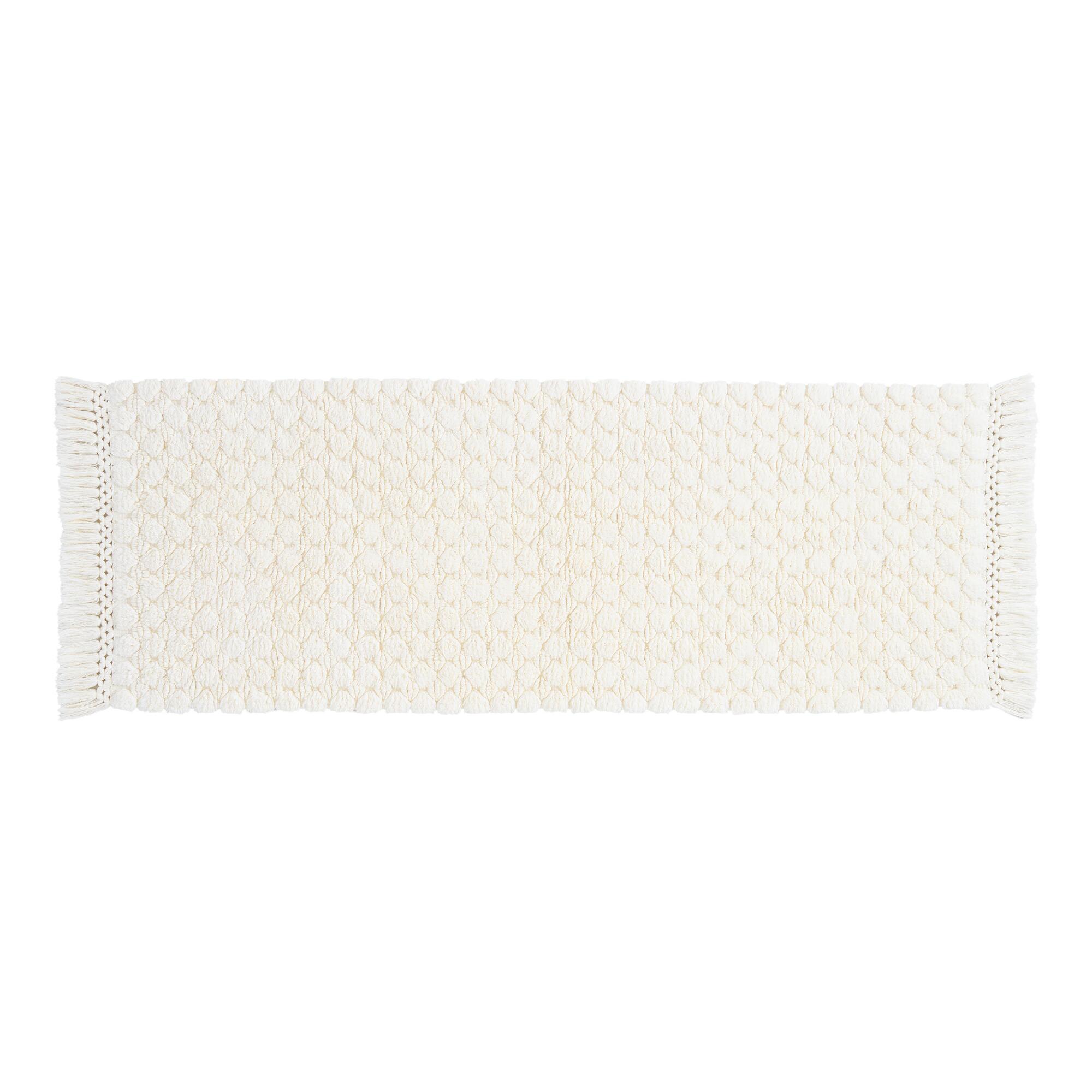 Ivory Woven Dot Bath Mat: White - Cotton by World Market