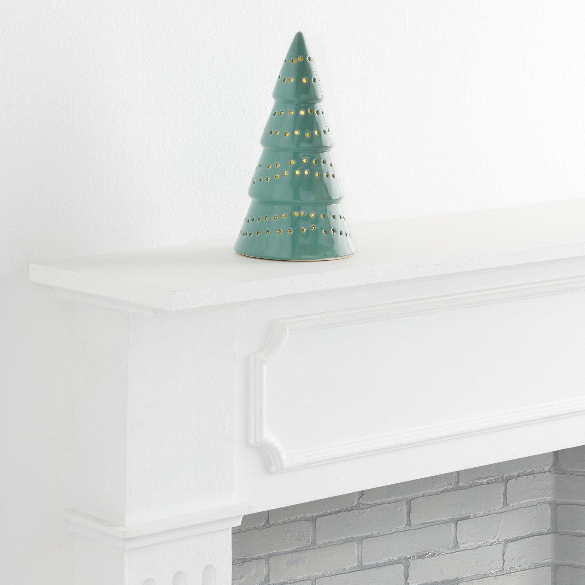 Light Green Pierced Ceramic Tree Light Up Decor 8 Inch by World Market