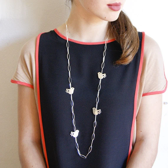 sterling Silver Chain Necklace With Multiple Petite Mod Dove Birds