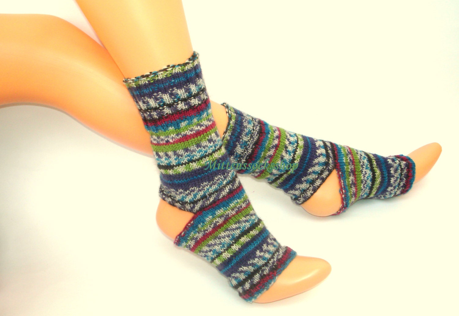 Rainbow Hand Knitted Yoga Socks Girl's Dance Flip Flop Pilates Feet Warmers Leg