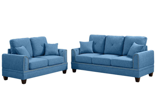 Poundex Bailey Casual 2-Piece Polyester/Polyester Blend Blue Living Room Set | F6508