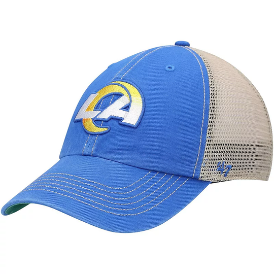 Men's '47 Royal/Natural Los Angeles Rams LA Trawler Trucker Clean Up Snapback Hat, Blue