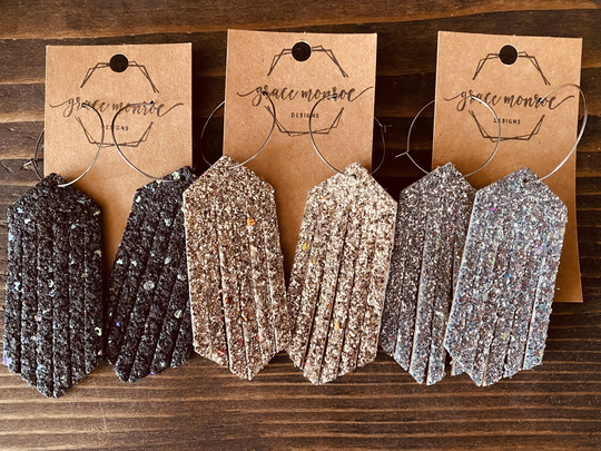 Glitter Earrings, Holiday Leather Fringe Prom Christmas Nye Silver Black