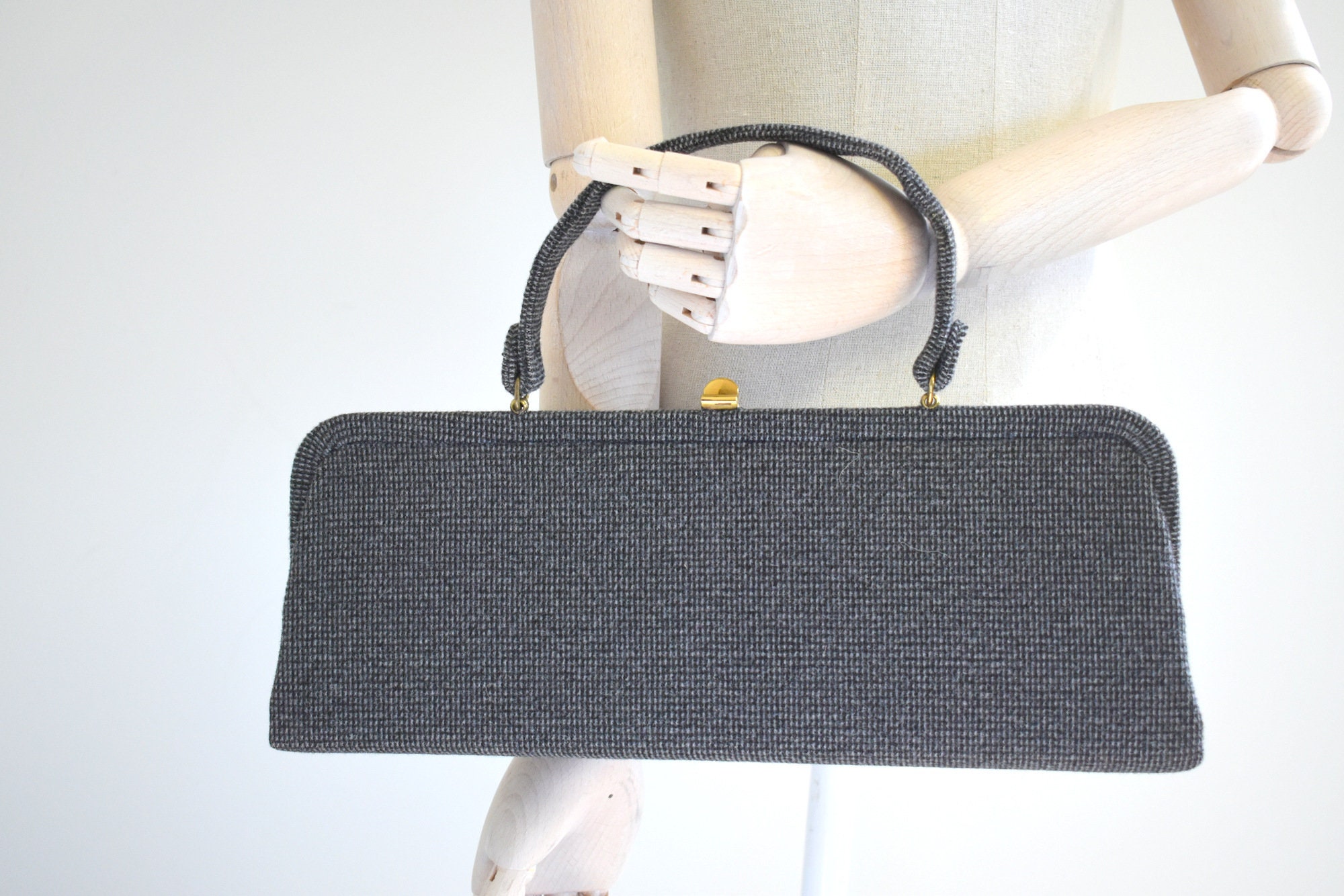 1950S Finale Gray Wool Blend Frame Handbag