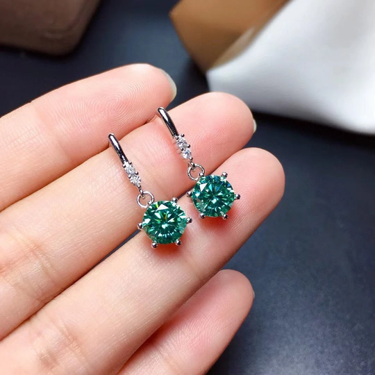 Gorgeous Vivid Green Moissanite Dangle & Drop Earring | 1Ct+1Ct 2Ct+2Ct 3Ct+3Ct 4Ct+4Ct , Sterling Silver Best Gift For Her