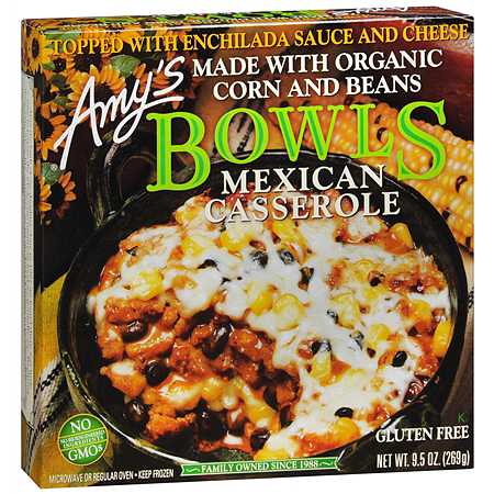 Amy's Frozen Entree Mexican Casserole Bowls, Corn & Beans - 9.5 oz