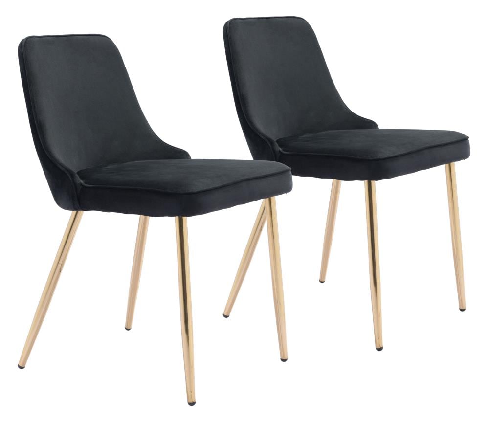 Zuo Modern Set of 2 Merritt Contemporary/Modern Polyester/Polyester Blend Upholstered Dining Side Chair (Metal Frame) in Black | 100856