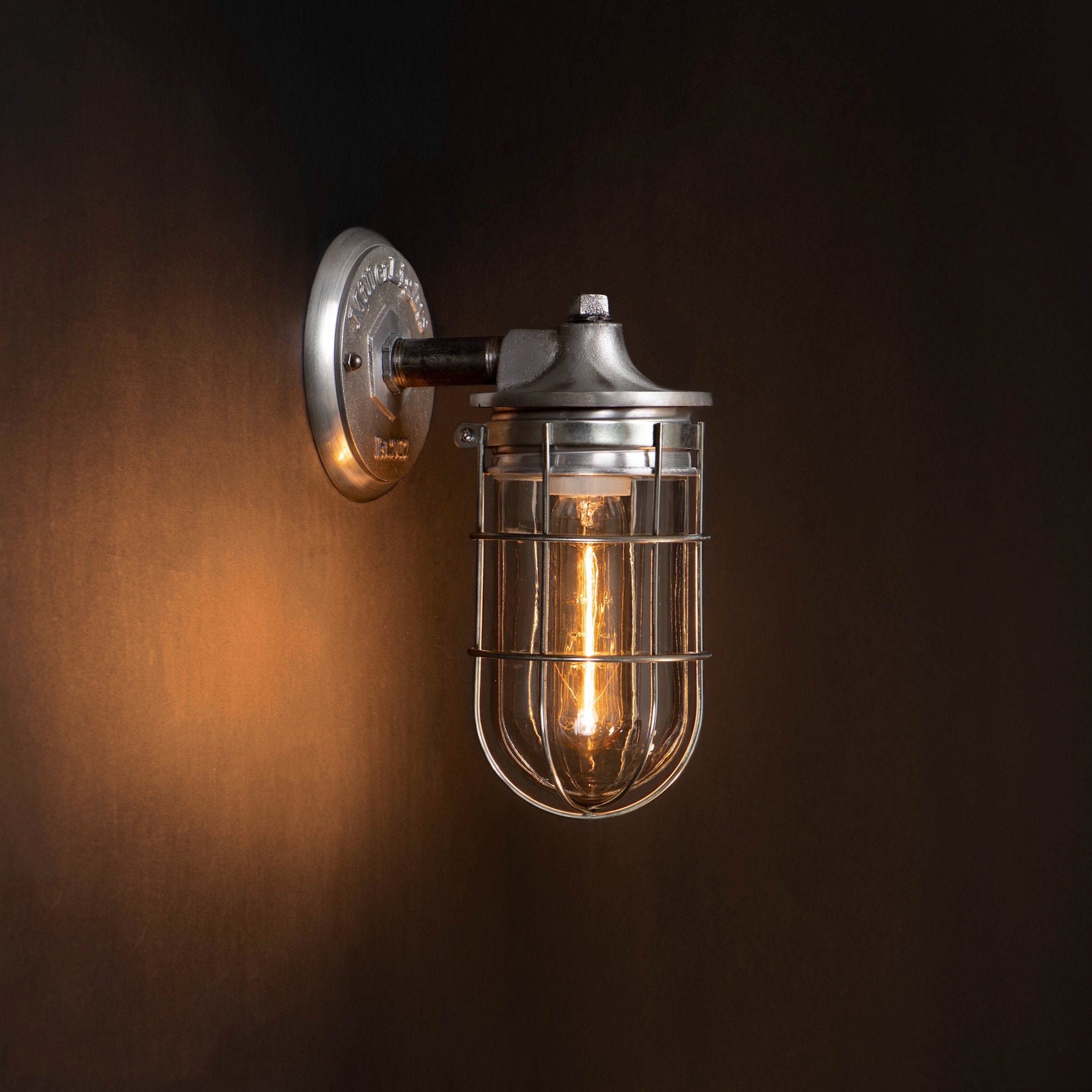 Industrial Wall Sconce/Outdoor Porch Light Nautical Cage Guard Silver | Chrome