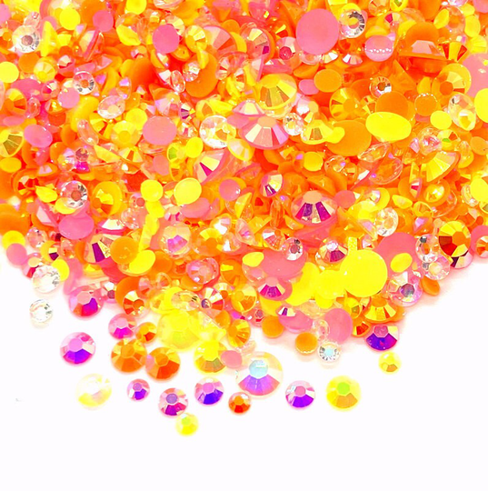 Sunrise Blend Rhinestone Mix 3/4/5/6mm Flatback Jelly Resin Rhinestones Mixed Sizes, Pretty Mix - Orange | Yellow Pink Clear