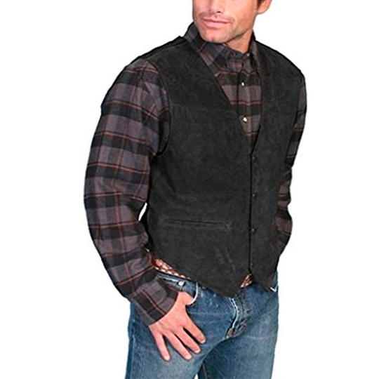 Men's Suit Woven Blended Vest V Neck Solid Color Waistcoat Slim Fit For Formal Casual Daily Wear Male Vest Clothing 2021 - black, m