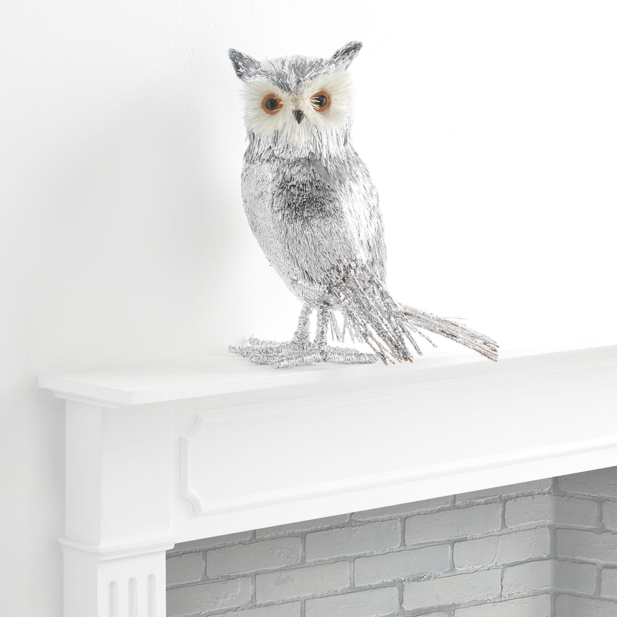 Pier Place Silver Tinsel Owl Decor - Sisal by World Market