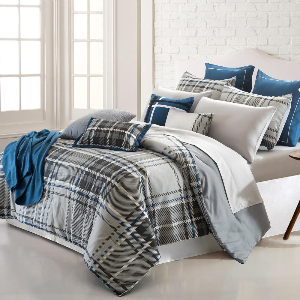 Amrapur Overseas George plaid Multi Abstract Reversible Queen Comforter (Blend with Polyester Fill) | 316CMFSG-GPL-QN