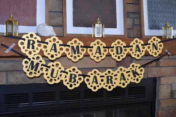 Ramadan/Eid Banner, Mubarak Banner Black & Gold Mubarak Decoration