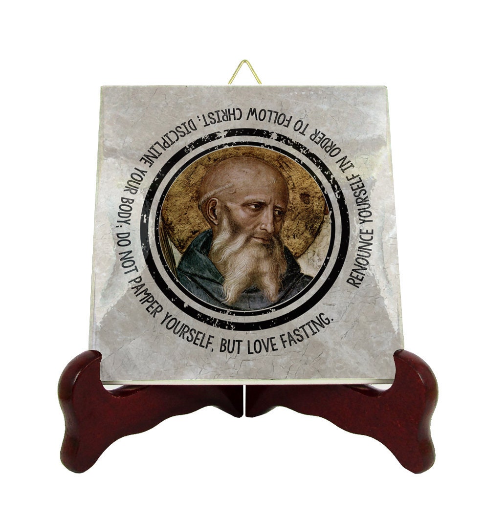Catholic Saints Quotes - St Benedict Of Nursia Ceramic Tile Religious Gifts Saint Catholic Quotes Print